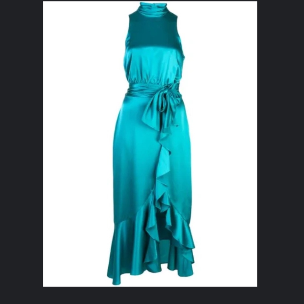 Cinq a Sept "Winona" Silk Ruffled Midi Dress Pacific Blue